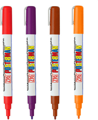 Zig POSTERMAN PAINT MARKER FINE TIP effective on glass plastic metal wood and stone.(Set of 2, RED,BROWN,VIOLET,ORANGE)