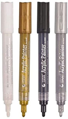 PEACORA Water Based Medium Point Acrylic Paint Marker DIY Permanent Art & Craft Markers(Set of 4, Gold, Silver, White, Black)