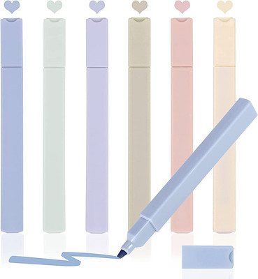 XinBoWen Aesthetic Pastel Highlighters Mild Colors With Soft Chisel Tip No Bleed Dry Fast(Set of 6, Multicolor)