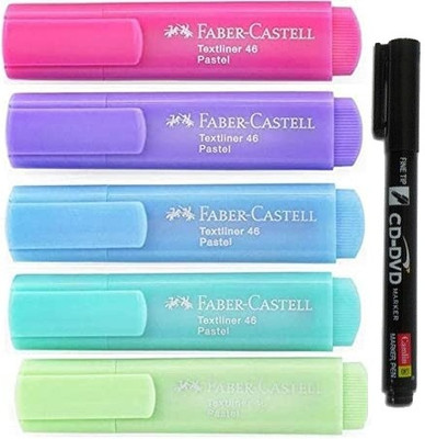 FABER-CASTELL Pastel Highlighter Set Of 6 With CD Marker(Set of 6, Multicolor)
