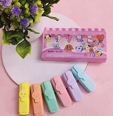 Tera13 Cartoon Marker Highlighter For Kids Stationary Set BTS Highlighter For Boys Kids(Set of 6, Multicolor)