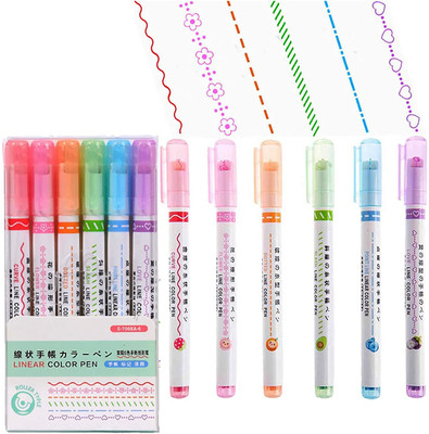 AKADO 6pcs Curve Highlighter Pen Set Different Curve Shapes(Set of 6, Multicolor)