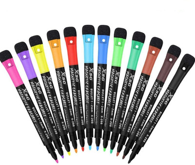 HASTHIP 12PCS Magnetic Dry Erase Markers, White Board Marker with Eraser Cap(Set of 12, Multicolor)