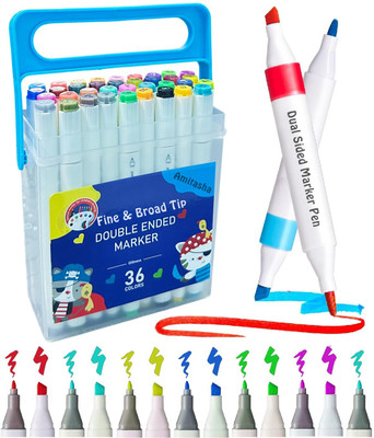 Harinder 36 Shades Double-Sided Markers, Fine & Chisel Tip Highlighters for Kids & Adults(Set of 36, Multicolor)