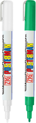 Zig POSTERMAN PAINT MARKER FINE TIP effective on glass plastic metal wood and stone.(Set of 2, WHITE & GREEN)