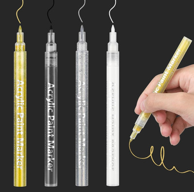 FRKB 4pc Reversible Tip Gold, Silver, White and Black Acrylic Paint Marker Set(Set of 4, Multicolor)