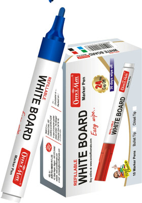 Soni Officemate Refillable Whiteboard Marker (Blue) - Pack of 10(Set of 10, Blue)