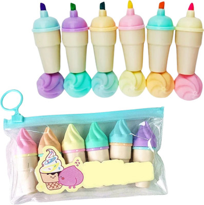 R H lifestyle 6 pcs Ice Cream Cone Highlighter OFFICE SCHOOL STATIONERIES(Set of 6, Multicolor)