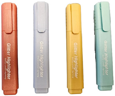 apcatio Metallic Effects Glitter Highlighter | Markers Set Of 4 Pastel Shades(Set of 4, Multiclour)