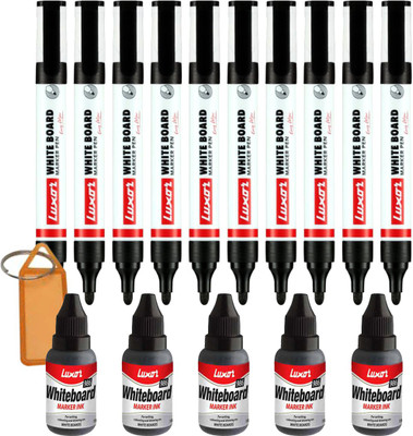 LUXOR Whiteboard Marker (10 Pen with 5 Ink)(Set of 15, Black)