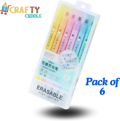 CRAFTY CUDDLE Erasable Double sided highlighter Marker pen, Chisel Tip Safe of Childrens(Set of 6, Multicolor)