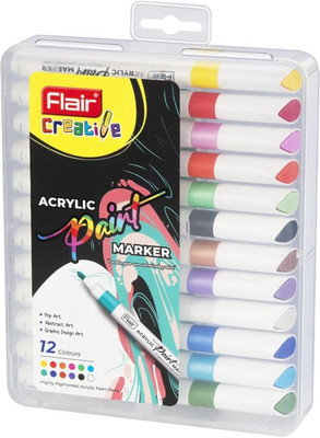 FLAIR Creative Series Acrylic Paint Pen Set Non-Toxic Provides Excellent Coverage(Set of 12, Multicolor)