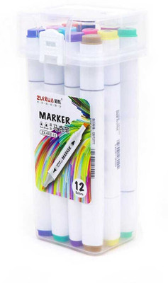 Poohan Dual Tip Marking Pens Dry Smudge Proof for Adults and Kids Pack Of 12 Multicolor(Set of 12, Multicolor)