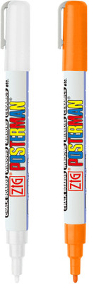 Zig POSTERMAN PAINT MARKER FINE TIP effective on glass plastic metal wood and stone.(Set of 2, WHITE & ORANGE)
