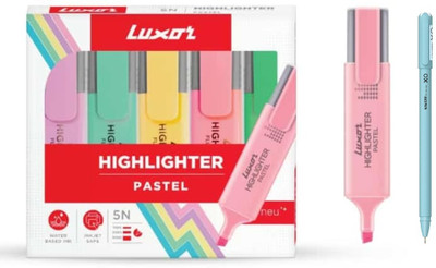 LUXOR Pastel Highlighter Pack Of 5 With XO Pen  (Set Of 5, Multicolor) For Rs. 172 @ 43 %