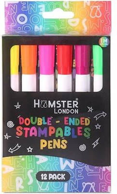 hamster london Highlighter Marker Pens With Stampable End | Double Ended Stampable Marker Pens(Set of 12, Multicolor)
