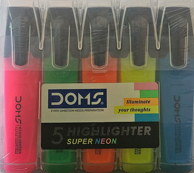 DOMS HIGHLIGHTER | NEON COLOURS |BOX PACK|(Set of 5, Multicolor)