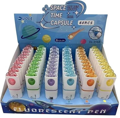 Bal Goapl Enterprises Space Time Capsule Fluorescent Highlighter Set, Multi-Colours, Pack of 6 Pieces(Set of 6, Multicolor)