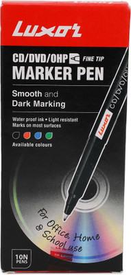 LUXOR Black CD/DVD/OHP Fine tip Marker(Set of 10, Black)