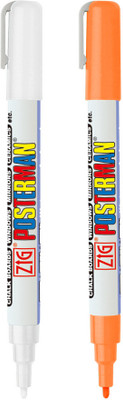Zig POSTERMAN PAINT MARKER FINE TIP effective on glass plastic metal wood and stone.(Set of 2, WHITE & FL.ORANGE)