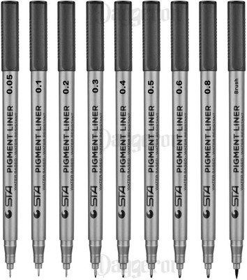 Daggeron Micro-Pen Fineliner, Pigment Liner Multiliner Pens Micro Fine Point Drawing Pens(Set of 9, Black)
