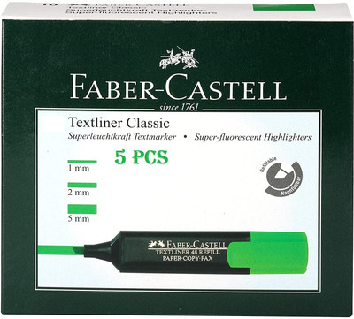 BRAND HOME Faber Castell Textliner Super Fluorescent Classic Highlighter GREEN (5 PCS)(Set of 5, Green)