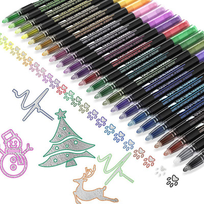 PATHOS INDIA Outline Metallic Markers, 24 Colors Double Line Pen, Glitter Markers(Set of 24, glitter)