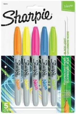 Sharpie Neon Fine Tip Pen Fine Tip Nib Sketch Pen(Set of 5, Blue, Green, Yellow, Orange, Pink)