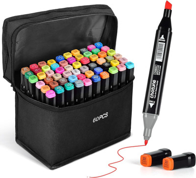 Arrolliant Touch cool Alcohol duel tip marker chisel and fine tip for sketch and drawing(Set of 60, Multicolor)