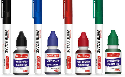 Soni Officemate Whiteboard Combo set (4 Whiteboard Marker + 4pcs marker ink 15ml)(Set of 8, Multicolor)