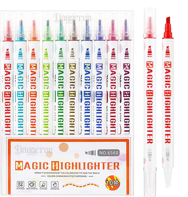Daggeron Highlighters Color Changing Highlighter Pastel Magic Pens Dual Tip Marker Pens(Set of 10, Multicolor)