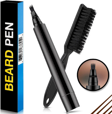 HASTHIP Beard Pencil Filler Barber Styling Pen with Brush Waterproof Proof, Sweat(Set of 1, Dark Brown)