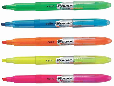 Cello Power Highlighter(Set of 5, Multicolor)