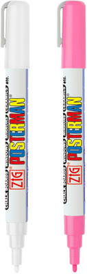 Zig POSTERMAN PAINT MARKER FINE TIP effective on glass plastic metal wood and stone.(Set of 2, WHITE & PINK)