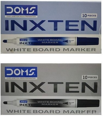 DOMS INXTEN | White Board Marker | Bullet TIP |(Set of 20, BLUE - 10, BLACK - 10)
