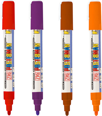 Zig POSTERMAN PAINT MARKER MEDIUM TIP effective on glass plastic metal wood & stone(Set of 4, Red, Brown, Violet, Orange)