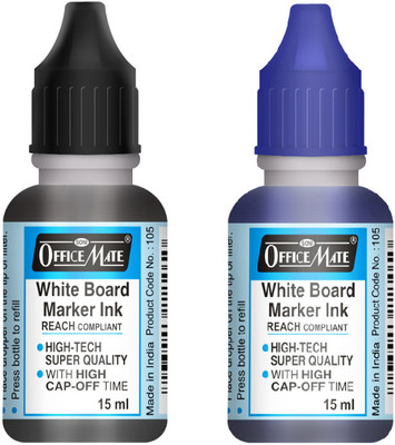 Soni Officemate White Board Marker (Black-Blue)-Ink - 10 Pcs in 1 Box 15 ml Marker Refill(Blue, Black)