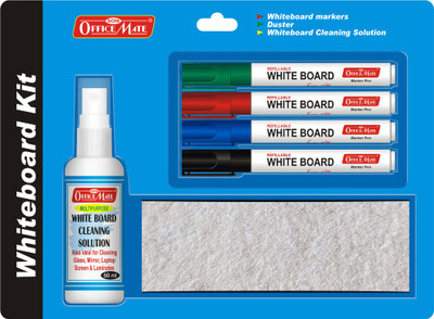 Soni Officemate Whiteboard marker Starter Kit-Duster 1Pc,50ml Cleaning Solution,4ps 50 ml Marker Refill(Multicolor)