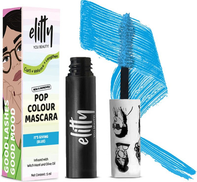Elitty Mascara Waterproof Blue Pop Colour & Matte Finish, Long Lasting & Curling - 5 ml(Blue)