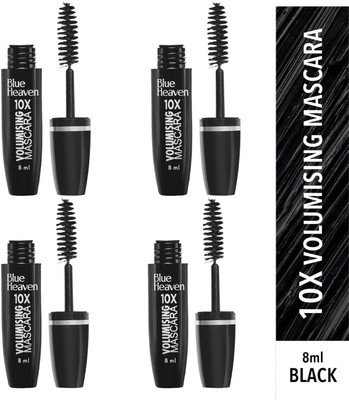 BLUE HEAVEN 10X Volumising Mascara | Waterproof & Smudge Proof 8ML EACH PACK OF 4 32 ml(BLACK)