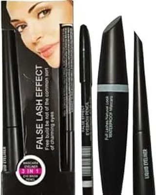 DUSSEN Professional Long Lasting Mascara, Liquid Eyeliner &Eyebrow Pencil Pck 3In1 100 g(black)