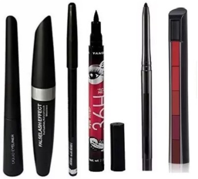 Vagons Combo 3in1 mascara,36hr eyeliner, kajal and 5in1 lipstick..... 4 ml(White)