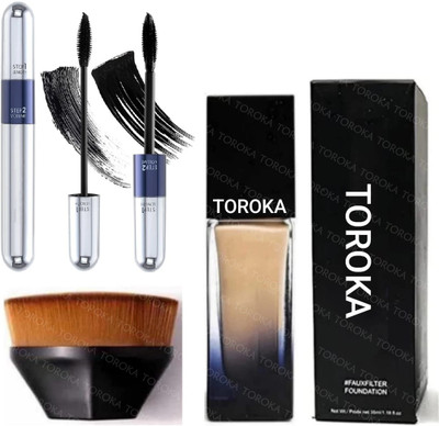 toroka 2in1 Volumizing and Lengthening Long Lasting Mascara 15ML Foundation 15 ml(Black)