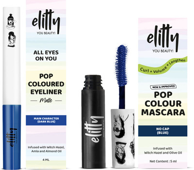 Elitty Matte Dark Blue Eyeliner & Blue Mascara Combo | Waterproof and Smudgeproof 9 ml(Leading Lash Combo)