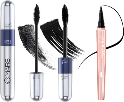 MARS 2in1 Long Lasting Mascara With Long Lasting Ink Pen Eyeliner 16 ml(Jet Black)