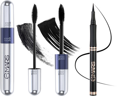 MARS 2in1 Long Lasting Mascara With Long Lasting Pen Eyeliner 16.5 ml(Jet Black)