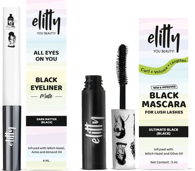 Elitty Matte Black Eyeliner & Black Mascara Combo | Waterproof and Smudgeproof 9 ml(Black Hole Combo)