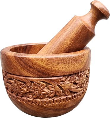 MSVINTAGE Wooden Mortar And Pestle Set | Wood Okhli And Musel Wood Masher(Pack of 1)