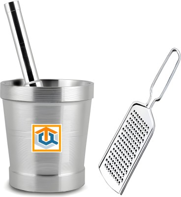 TopQore High Quality Aluminium Mortar & Pestle Okhli Set with Steel Cheese Ginger Grater Aluminium Masher(Pack of 1)