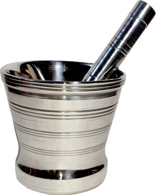 A&H Stainless Steel Daily Use Mortar & Pestle/Imam Dasta/Ohkli Musal/Kharal/Khalbatta/Okhli Masher/ Kitchen masher/ Pestle/Okhli/Spice Mixer Steel Masher(Pack of 1)